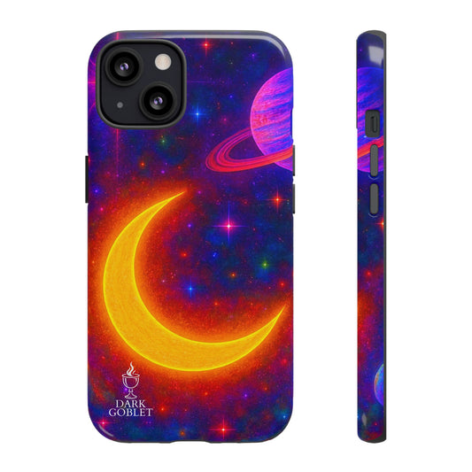 Galaxy Moon Tough Phone Case — Neon Crescent Planet Space Design