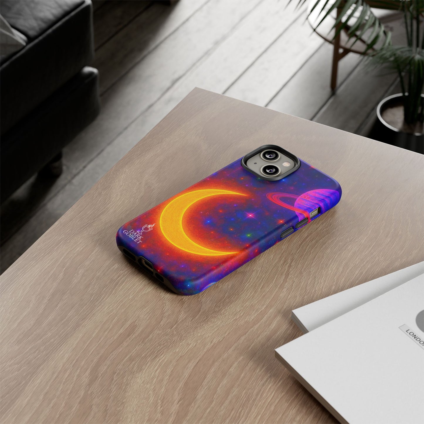 Galaxy Moon Tough Phone Case — Neon Crescent Planet Space Design
