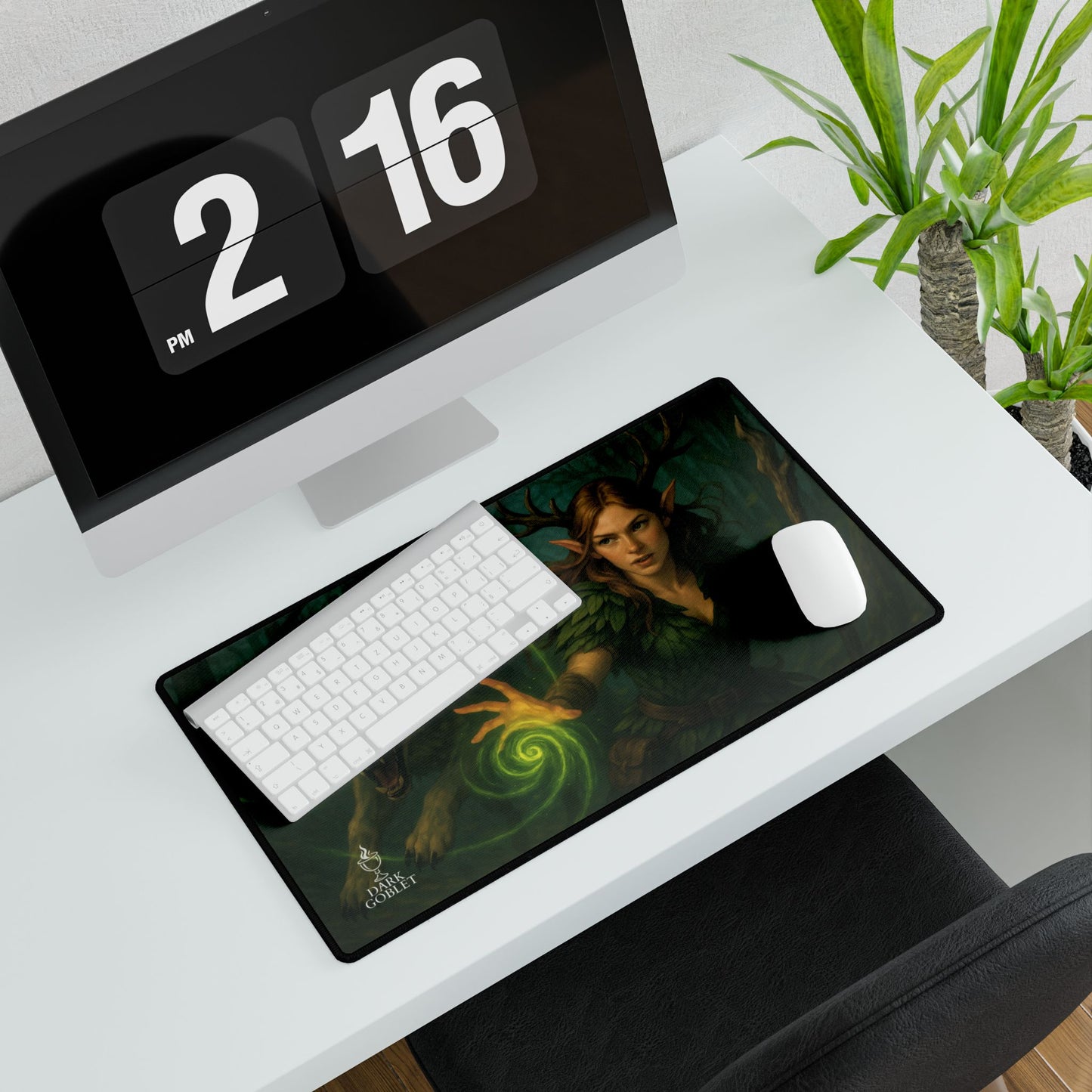 Druid Fantasy Desk Mat — Fantasy Forest Gaming Mousepad with 'The Druid' Artwork Female