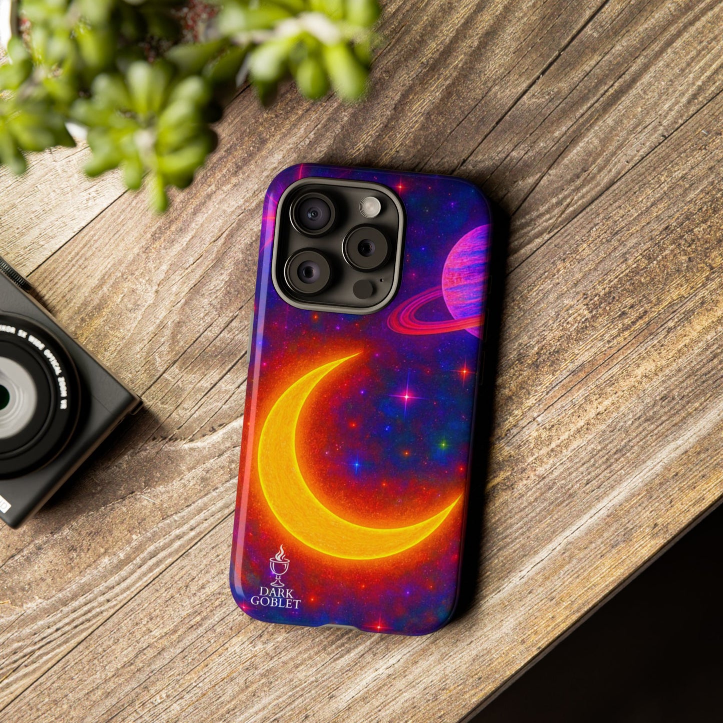 Galaxy Moon Tough Phone Case — Neon Crescent Planet Space Design
