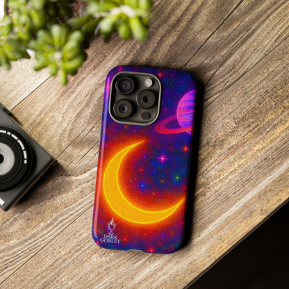 Galaxy Moon Tough Phone Case — Neon Crescent Planet Space Design