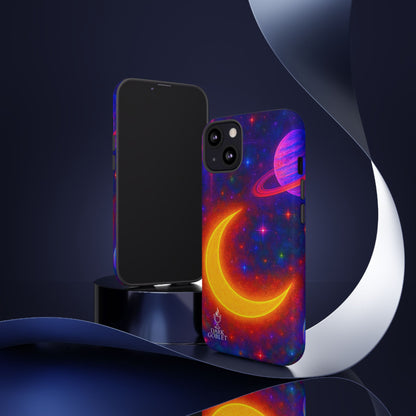 Galaxy Moon Tough Phone Case — Neon Crescent Planet Space Design