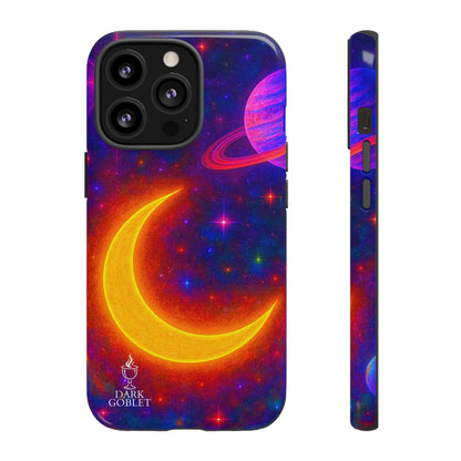 Galaxy Moon Tough Phone Case — Neon Crescent Planet Space Design