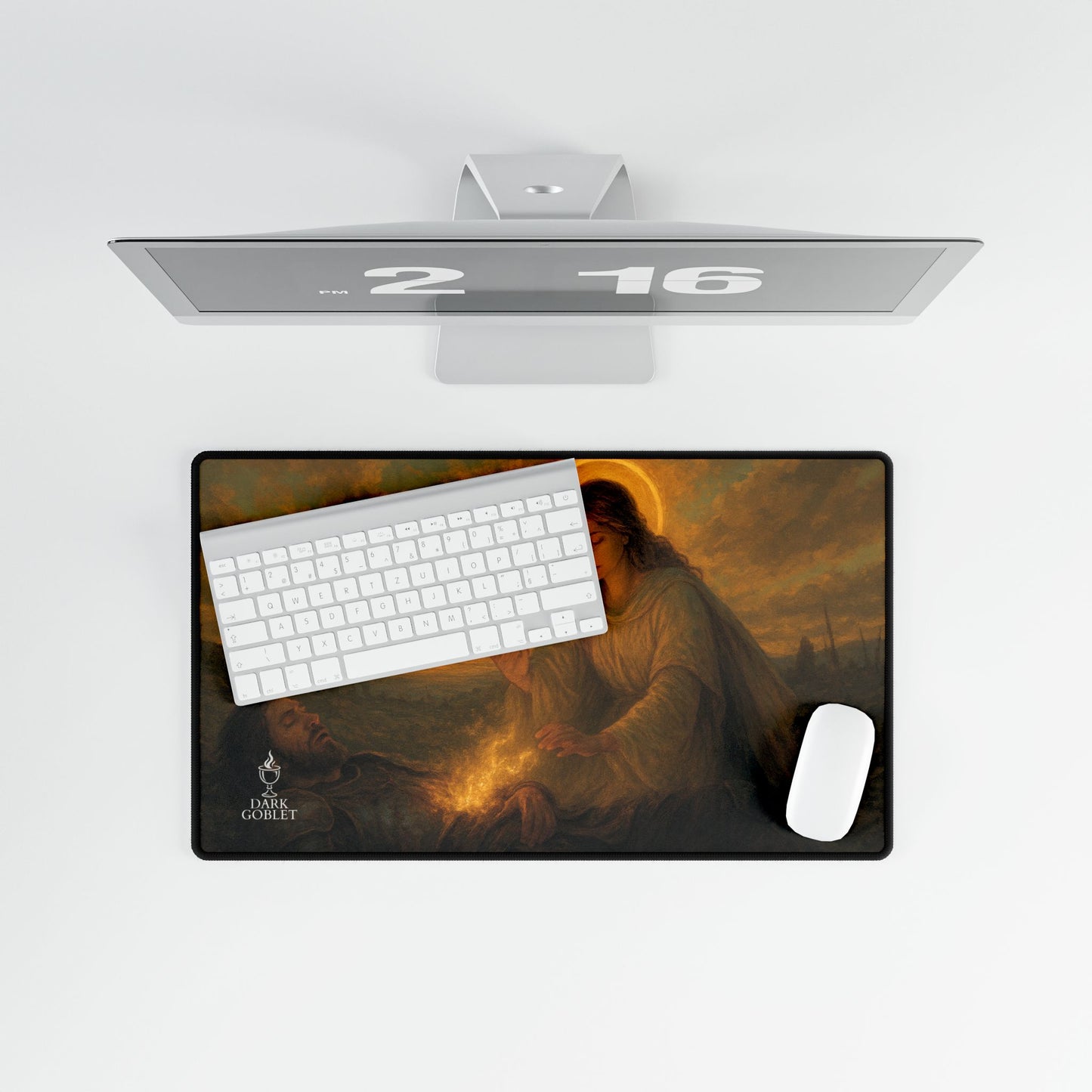 The Healer Fantasy Desk Mat — Large Gaming Mousepad with Holy Magic & Battlefield Healing Art Female