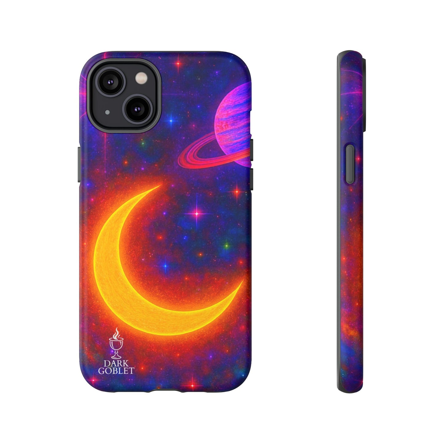 Galaxy Moon Tough Phone Case — Neon Crescent Planet Space Design