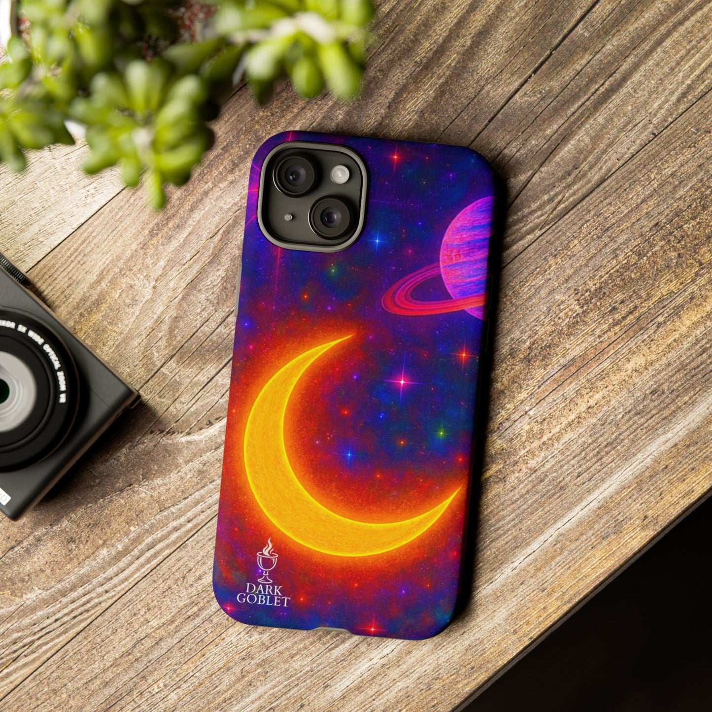 Galaxy Moon Tough Phone Case — Neon Crescent Planet Space Design