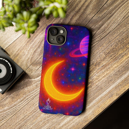 Galaxy Moon Tough Phone Case — Neon Crescent Planet Space Design