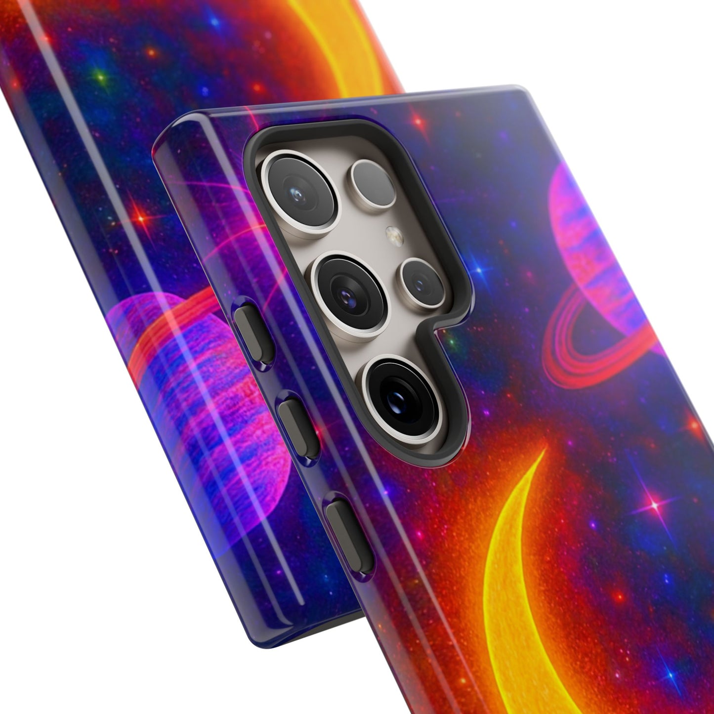 Galaxy Moon Tough Phone Case — Neon Crescent Planet Space Design