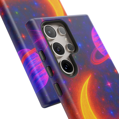 Galaxy Moon Tough Phone Case — Neon Crescent Planet Space Design