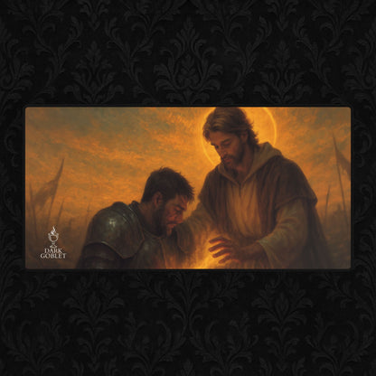 The Healer Fantasy Desk Mat — Large Gaming Mousepad with Holy Magic & Battlefield Healing Art Male