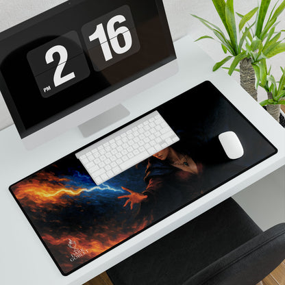 The Mage Fantasy Desk Mat — Large Gaming Mousepad with Fire & Lightning Art Female