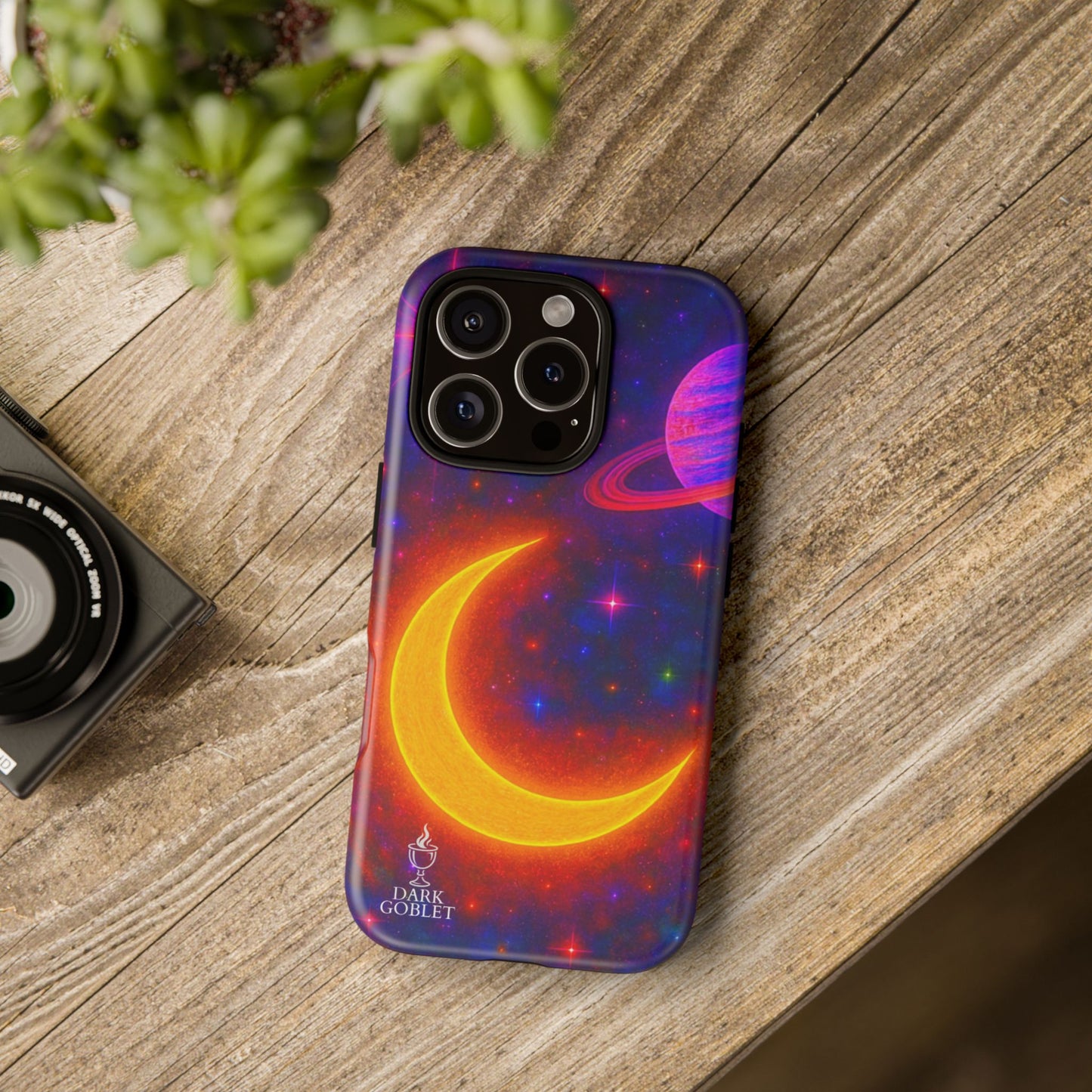 Galaxy Moon Tough Phone Case — Neon Crescent Planet Space Design