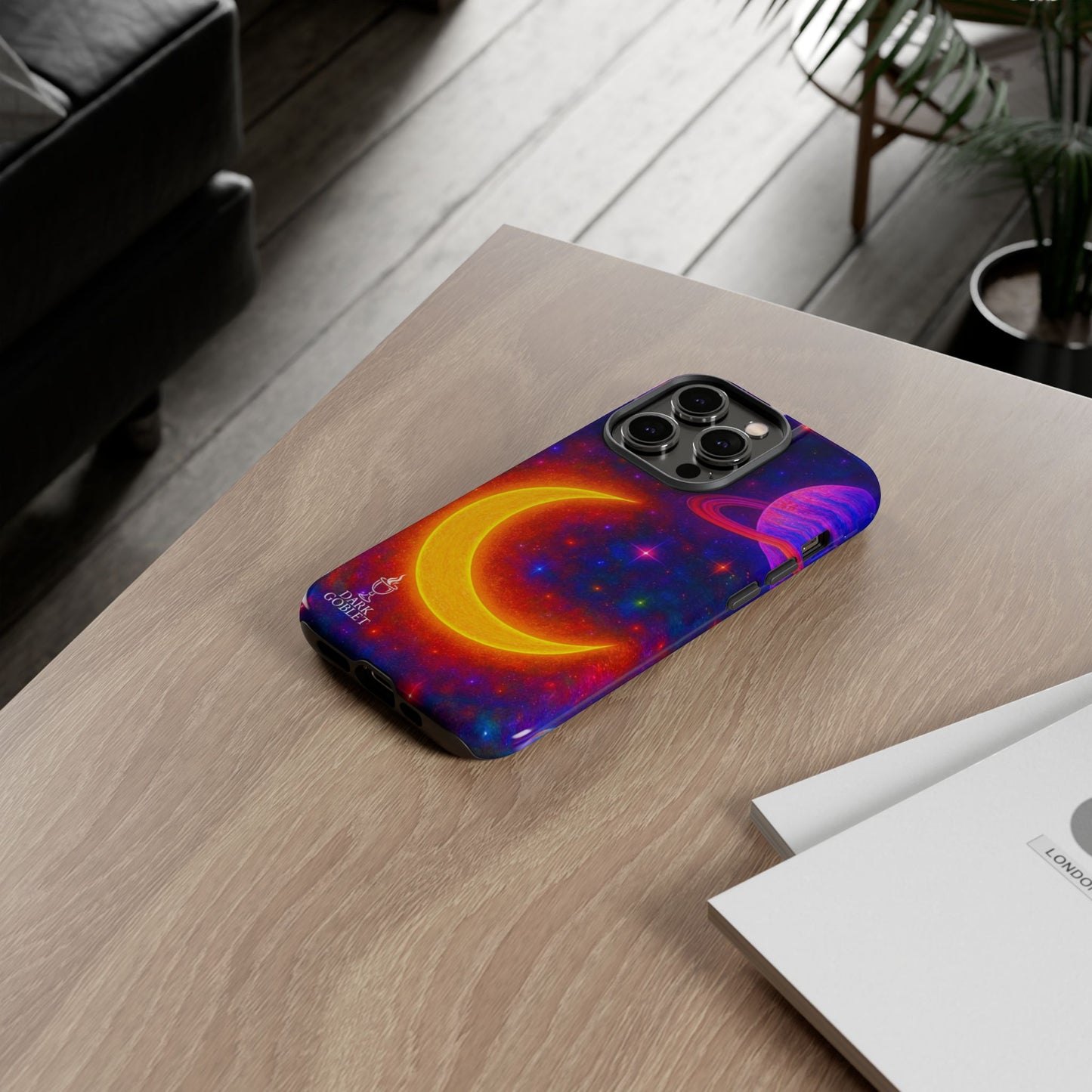 Galaxy Moon Tough Phone Case — Neon Crescent Planet Space Design