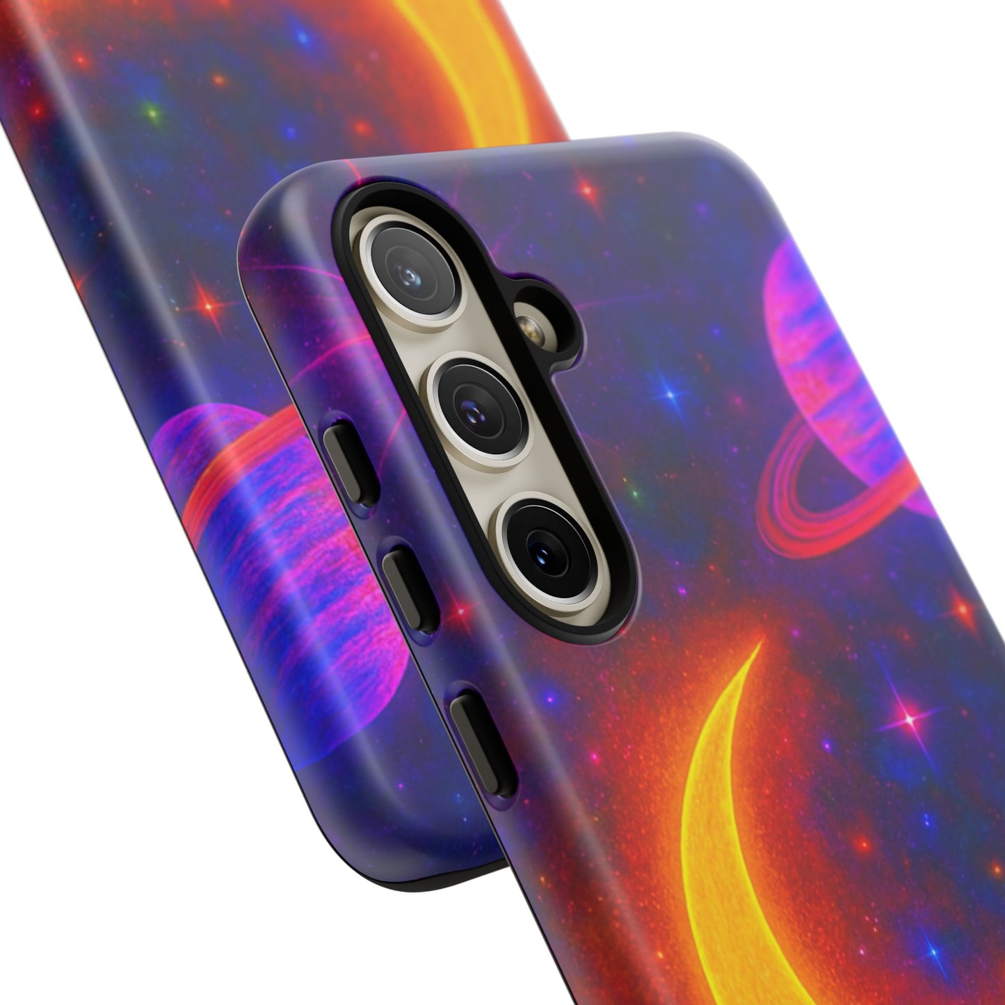 Galaxy Moon Tough Phone Case — Neon Crescent Planet Space Design
