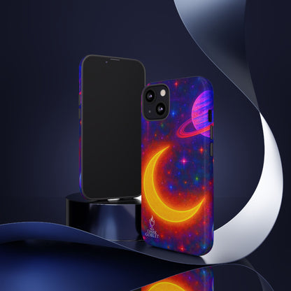 Galaxy Moon Tough Phone Case — Neon Crescent Planet Space Design