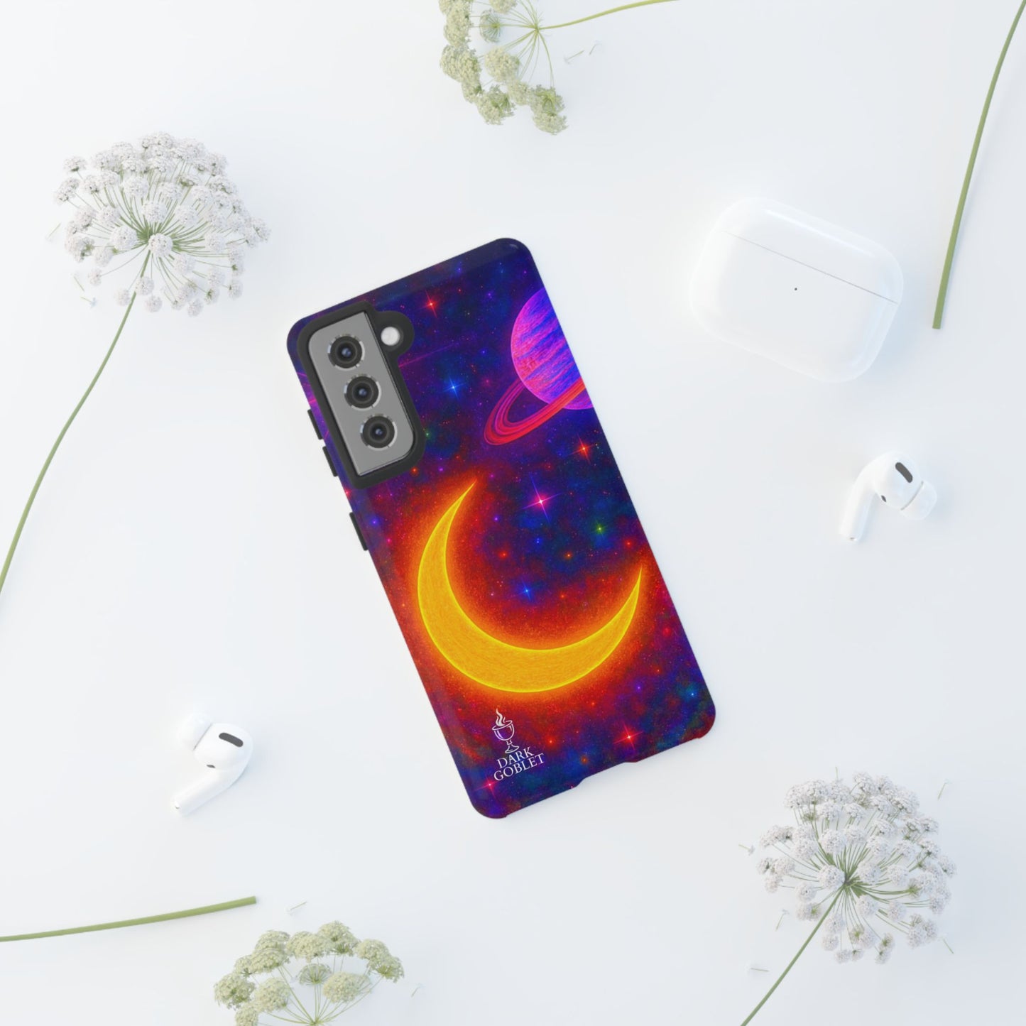 Galaxy Moon Tough Phone Case — Neon Crescent Planet Space Design