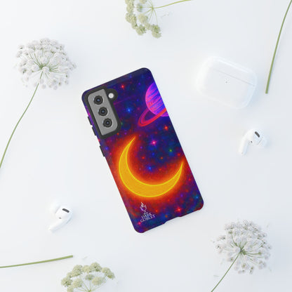 Galaxy Moon Tough Phone Case — Neon Crescent Planet Space Design