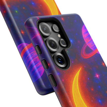 Galaxy Moon Tough Phone Case — Neon Crescent Planet Space Design