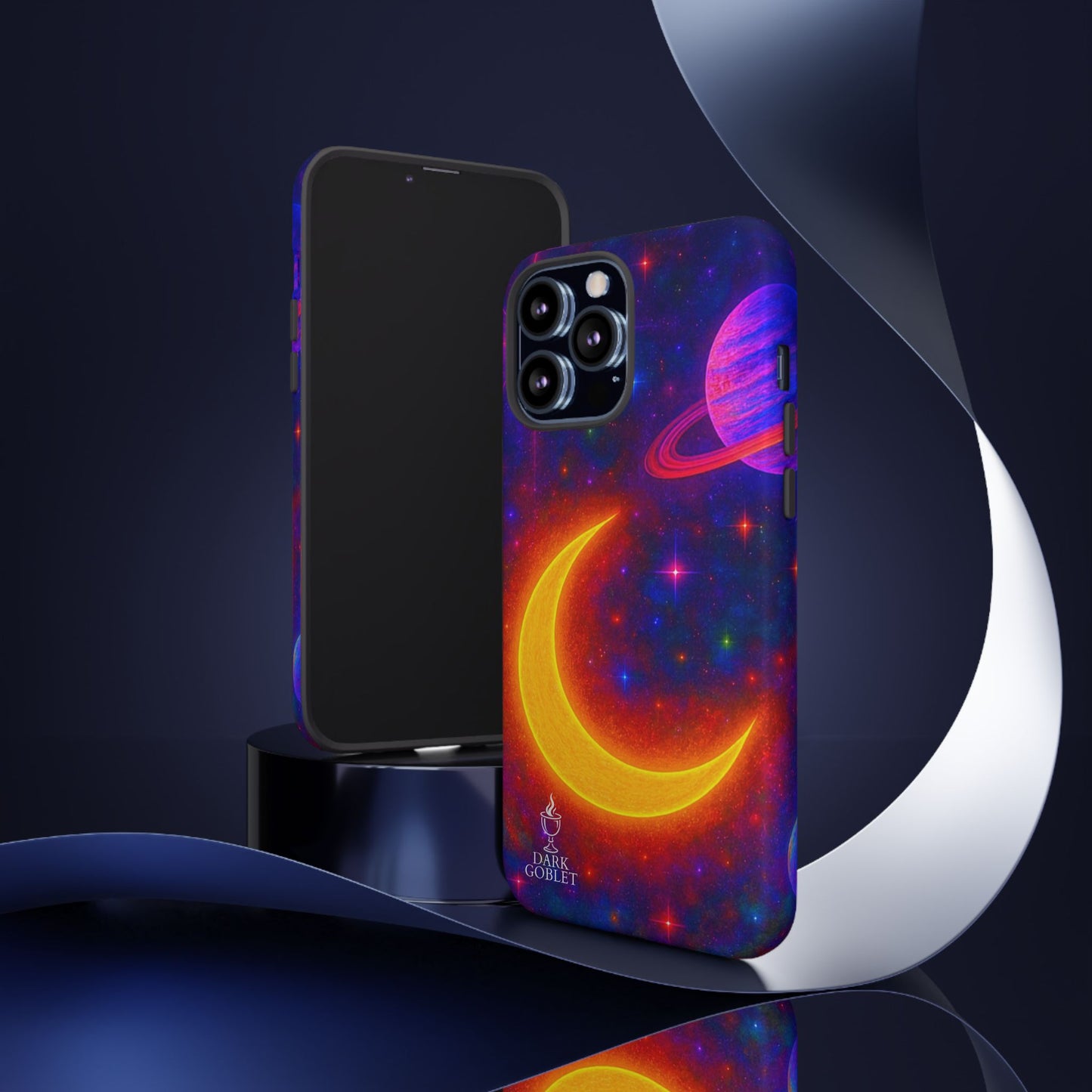 Galaxy Moon Tough Phone Case — Neon Crescent Planet Space Design