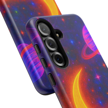 Galaxy Moon Tough Phone Case — Neon Crescent Planet Space Design
