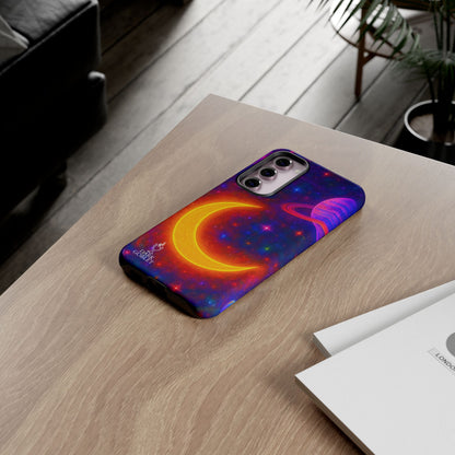 Galaxy Moon Tough Phone Case — Neon Crescent Planet Space Design