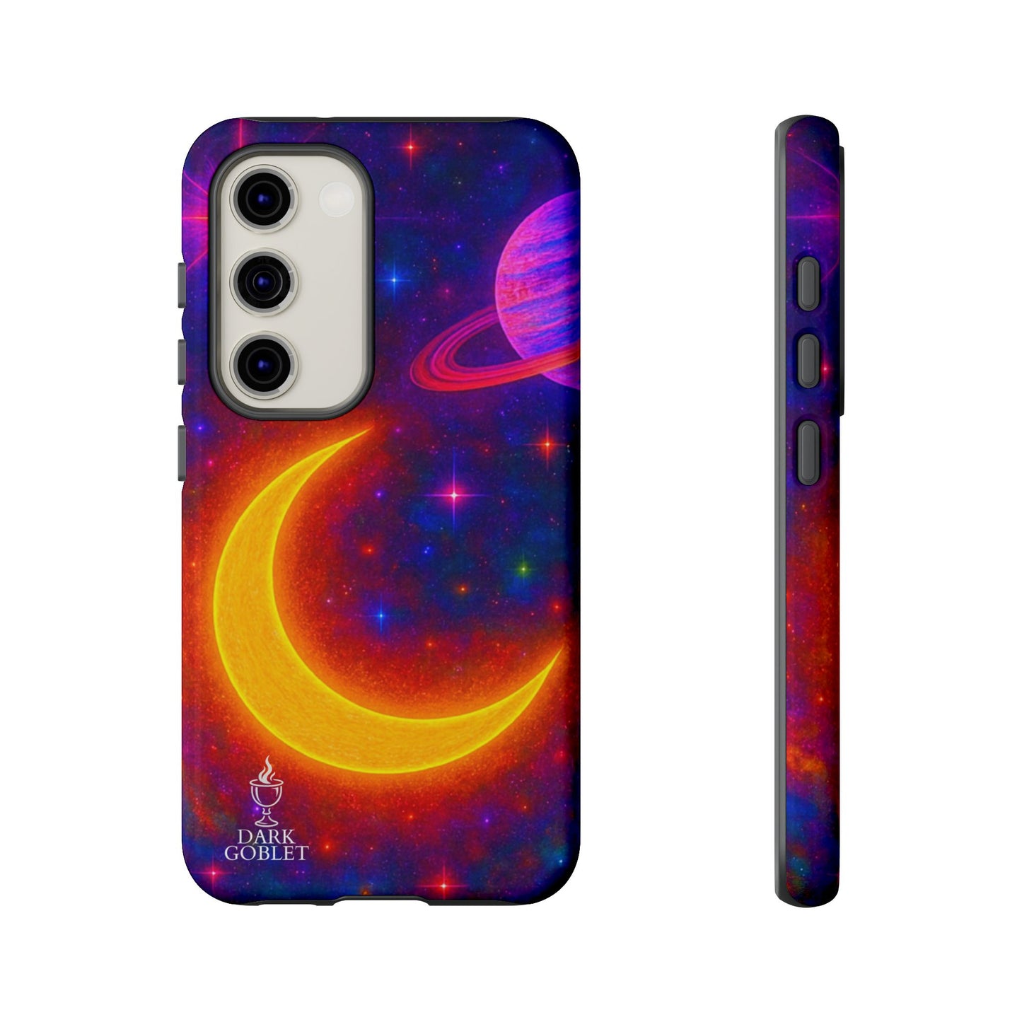 Galaxy Moon Tough Phone Case — Neon Crescent Planet Space Design
