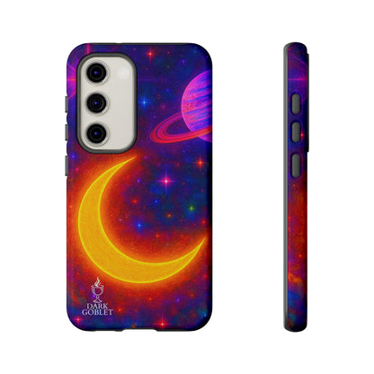 Galaxy Moon Tough Phone Case — Neon Crescent Planet Space Design