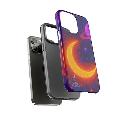 Galaxy Moon Tough Phone Case — Neon Crescent Planet Space Design
