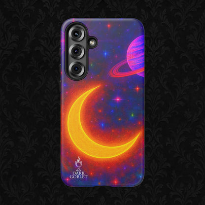 Galaxy Moon Tough Phone Case — Neon Crescent Planet Space Design