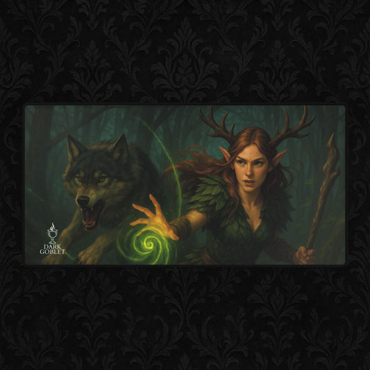 Druid Fantasy Desk Mat — Fantasy Forest Gaming Mousepad with 'The Druid' Artwork Female