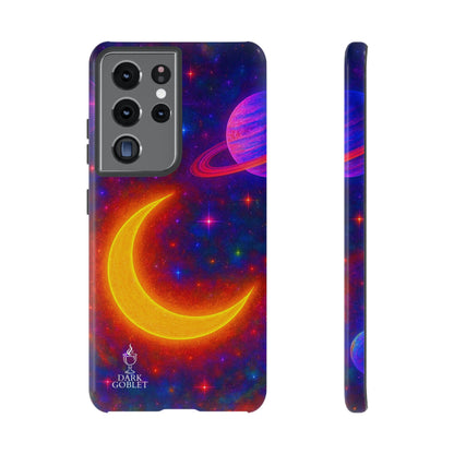 Galaxy Moon Tough Phone Case — Neon Crescent Planet Space Design
