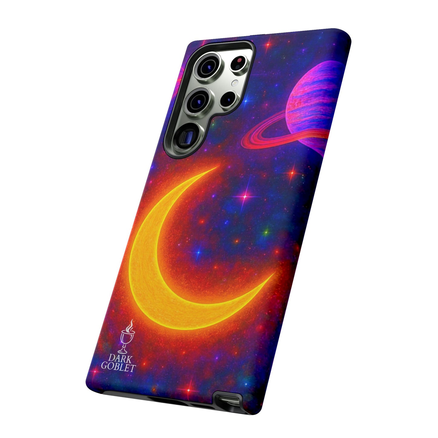 Galaxy Moon Tough Phone Case — Neon Crescent Planet Space Design