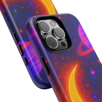 Galaxy Moon Tough Phone Case — Neon Crescent Planet Space Design