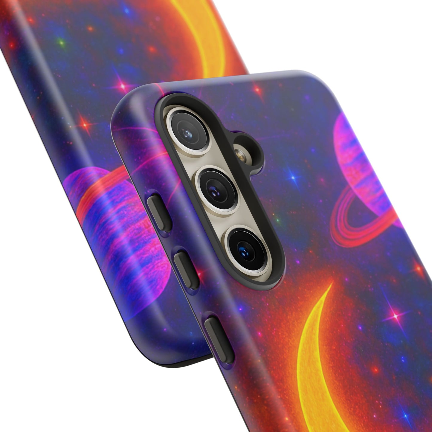 Galaxy Moon Tough Phone Case — Neon Crescent Planet Space Design