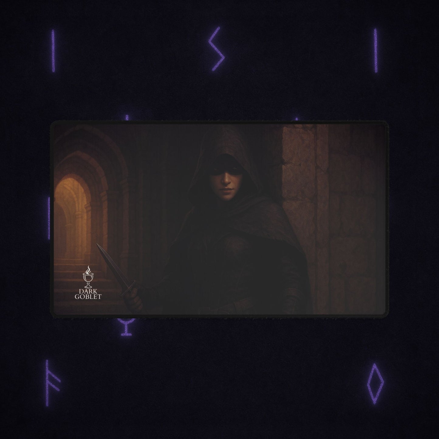 Dark Hooded Rogue Desk Mat – Gothic Fantasy Gaming Mouse Pad Female