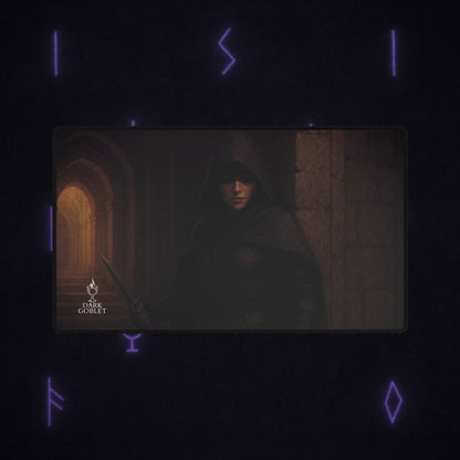 Dark Hooded Rogue Desk Mat – Gothic Fantasy Gaming Mouse Pad Female