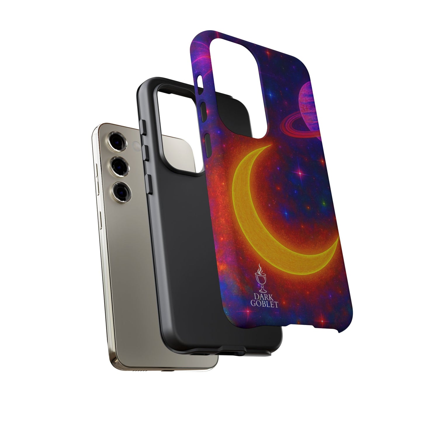 Galaxy Moon Tough Phone Case — Neon Crescent Planet Space Design