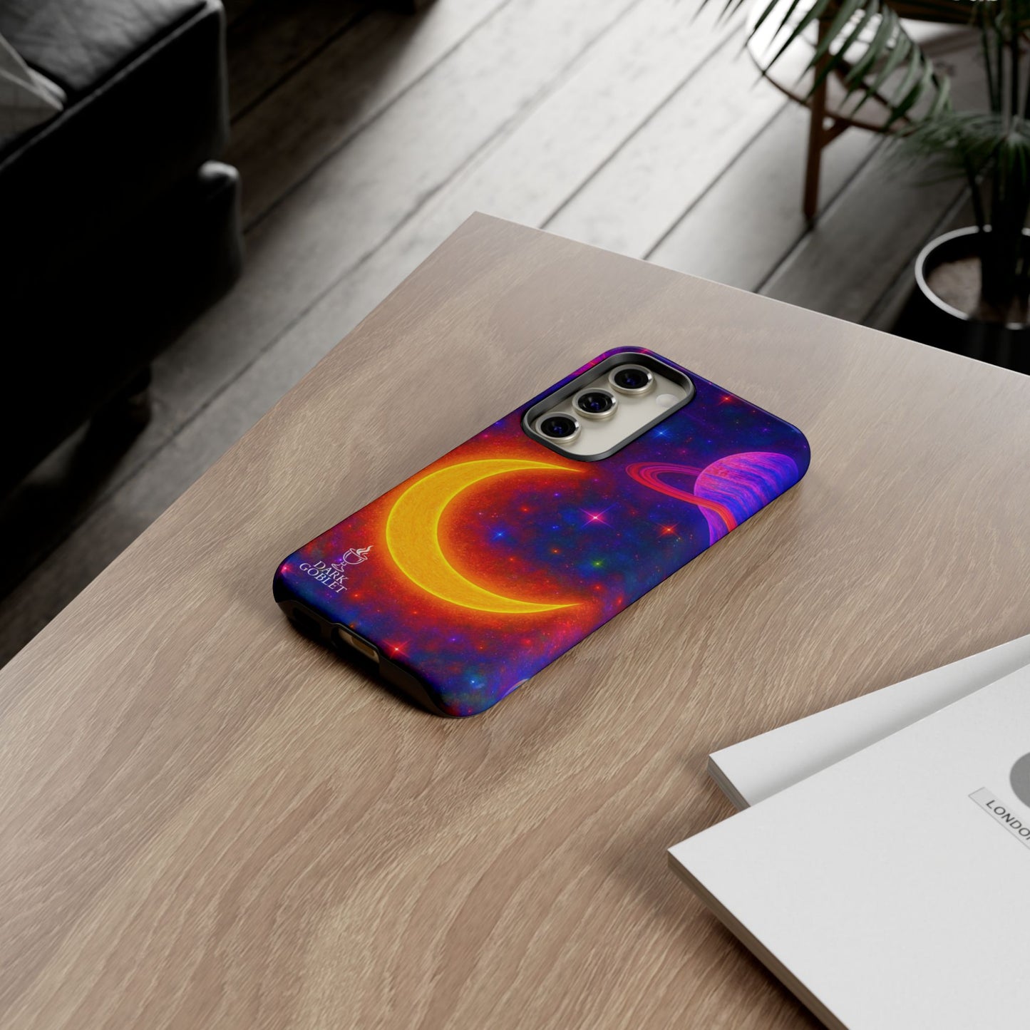 Galaxy Moon Tough Phone Case — Neon Crescent Planet Space Design