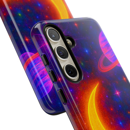 Galaxy Moon Tough Phone Case — Neon Crescent Planet Space Design