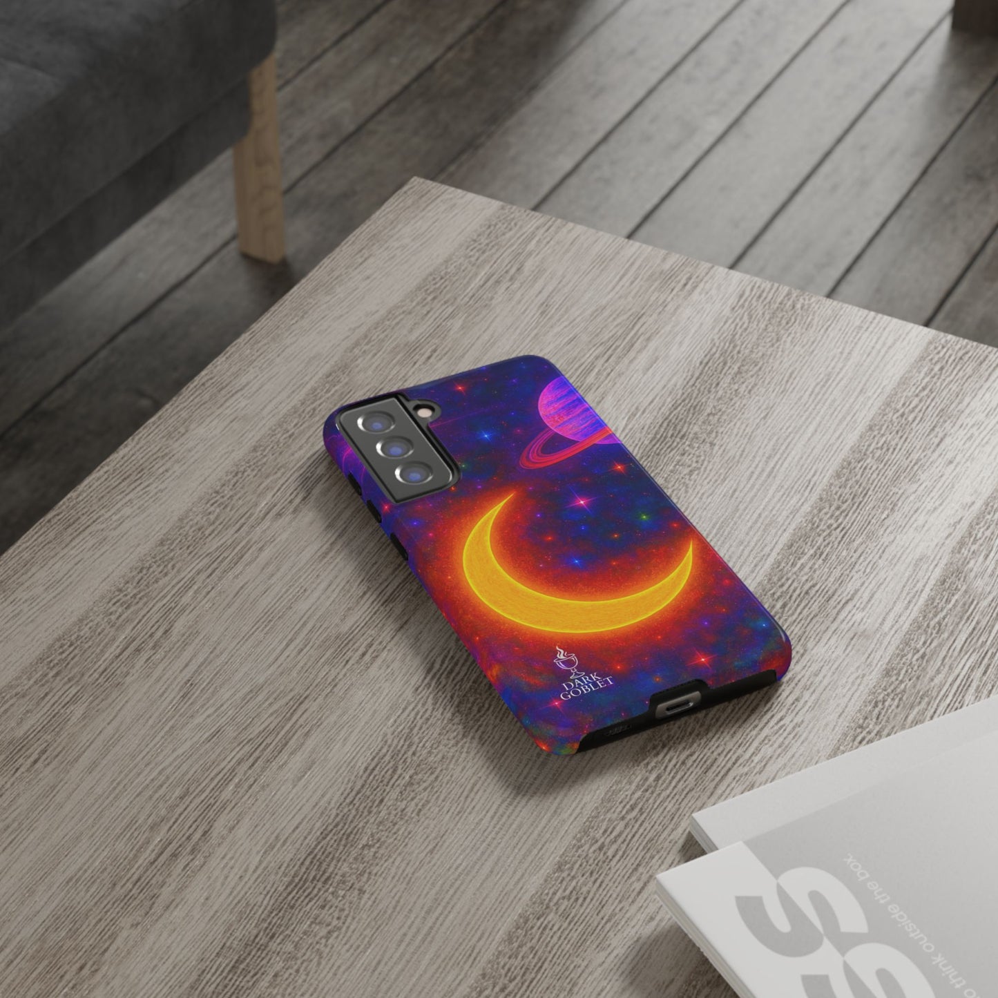 Galaxy Moon Tough Phone Case — Neon Crescent Planet Space Design