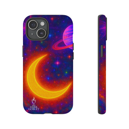 Galaxy Moon Tough Phone Case — Neon Crescent Planet Space Design