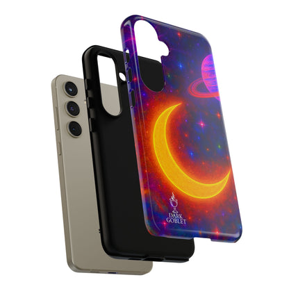 Galaxy Moon Tough Phone Case — Neon Crescent Planet Space Design