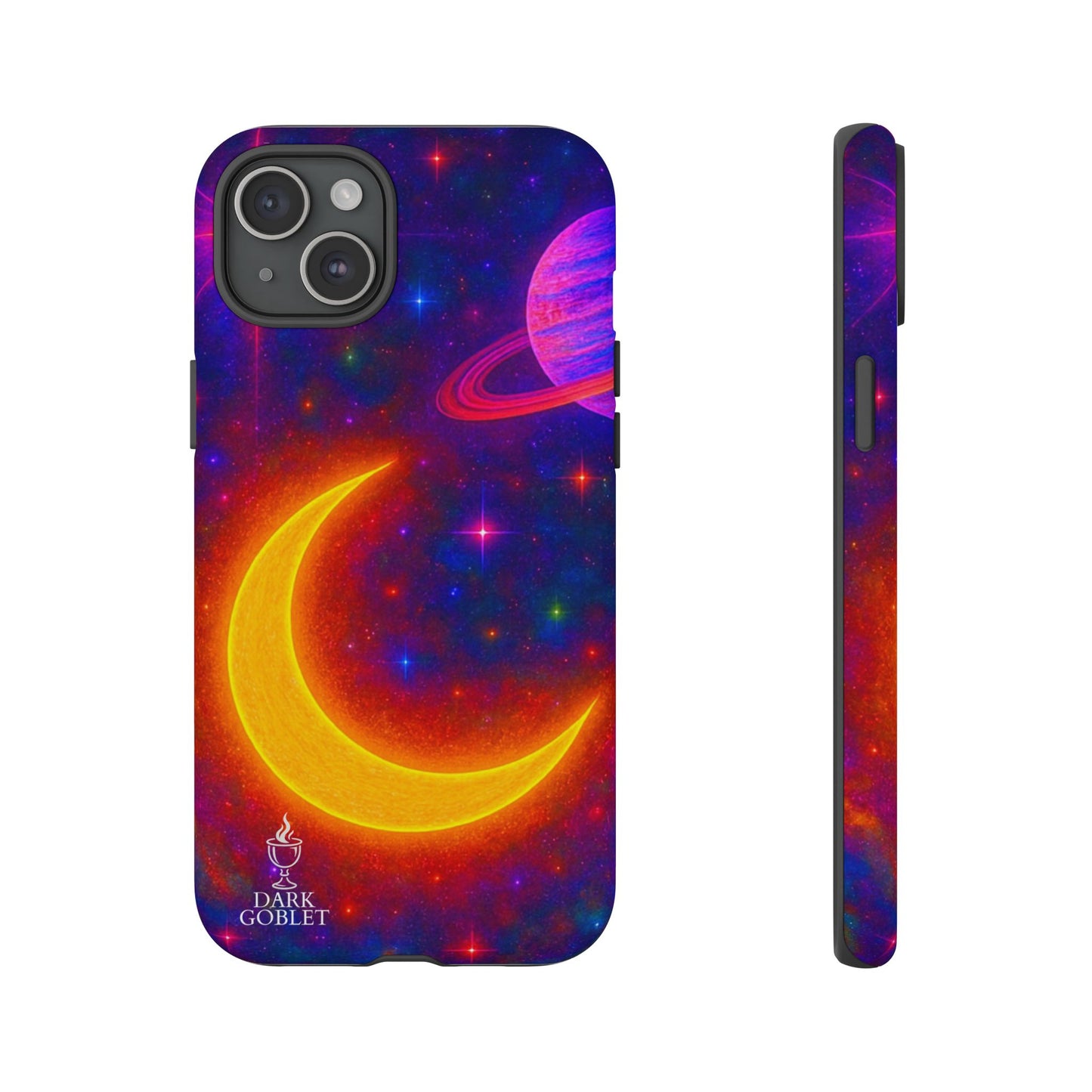 Galaxy Moon Tough Phone Case — Neon Crescent Planet Space Design