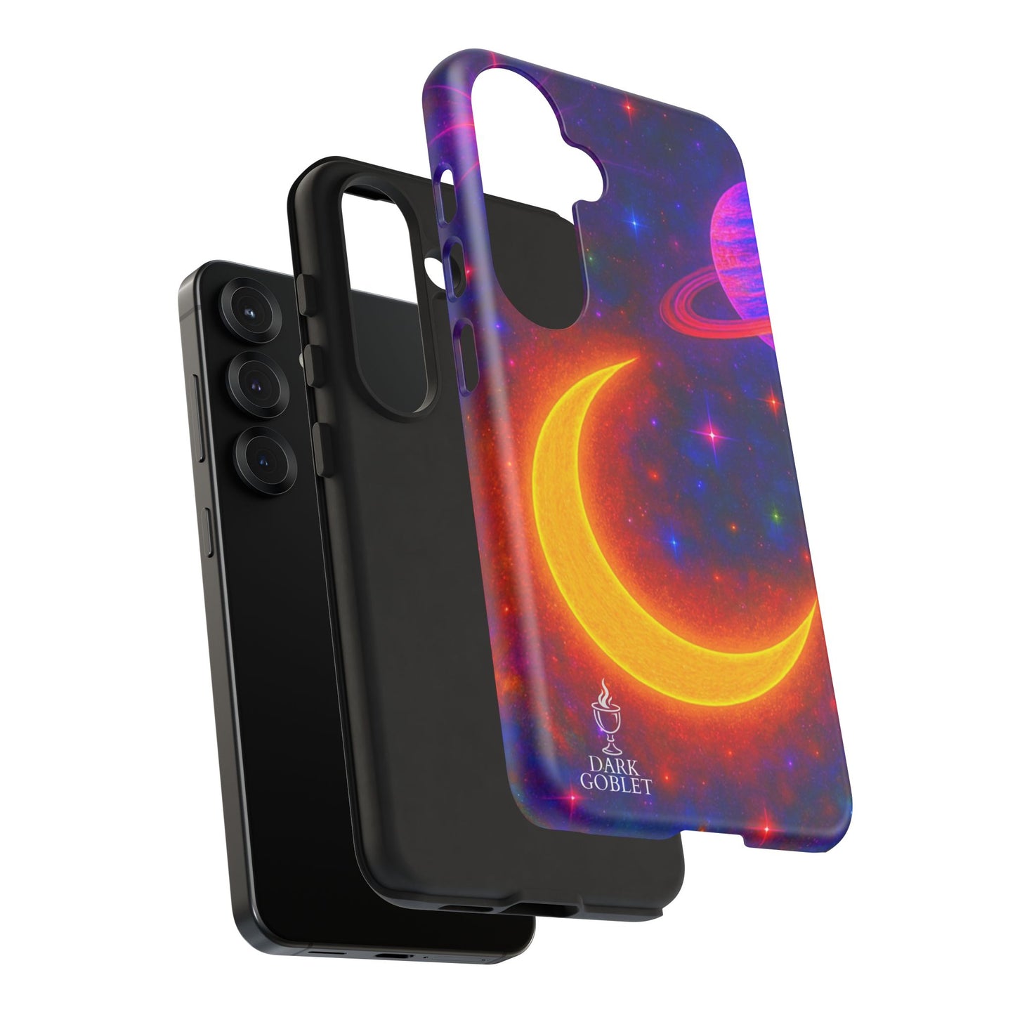Galaxy Moon Tough Phone Case — Neon Crescent Planet Space Design
