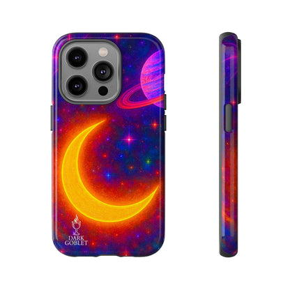 Galaxy Moon Tough Phone Case — Neon Crescent Planet Space Design