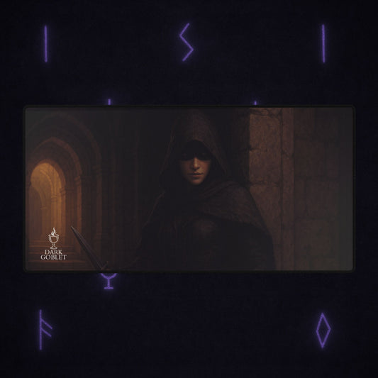 Dark Hooded Rogue Desk Mat – Gothic Fantasy Gaming Mouse Pad Female