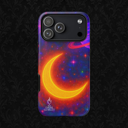 Galaxy Moon Tough Phone Case — Neon Crescent Planet Space Design