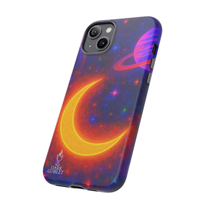 Galaxy Moon Tough Phone Case — Neon Crescent Planet Space Design