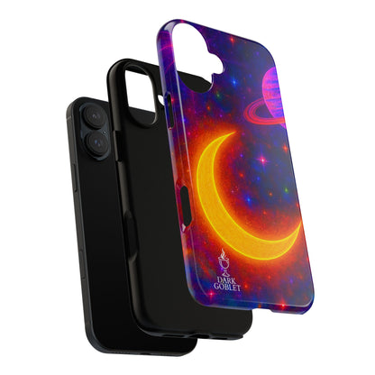 Galaxy Moon Tough Phone Case — Neon Crescent Planet Space Design