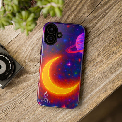 Galaxy Moon Tough Phone Case — Neon Crescent Planet Space Design